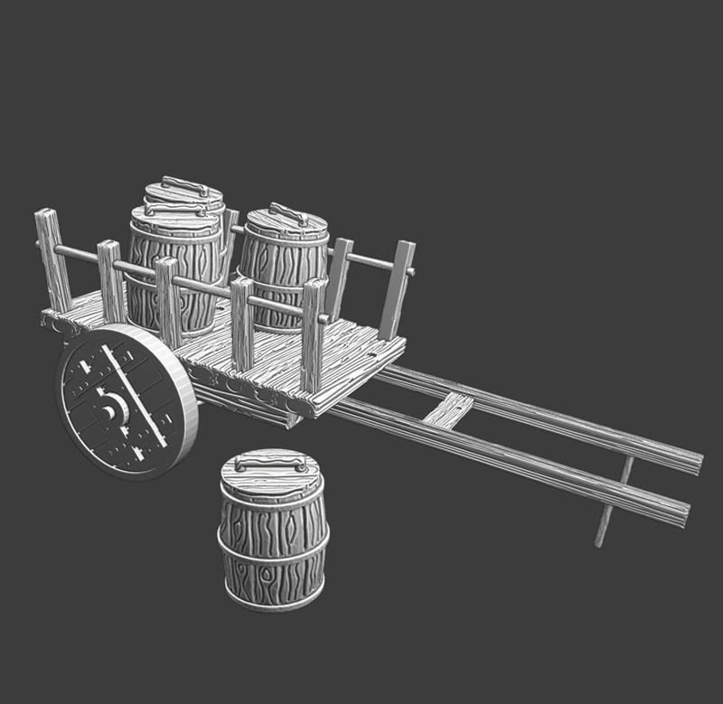 Small medieval barrel cart