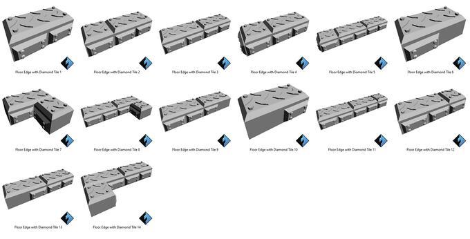 Upper Level Floor Edge with Diamond Tile, OpenLOCK Modular Industrial Terrain Tiles Expansion Set