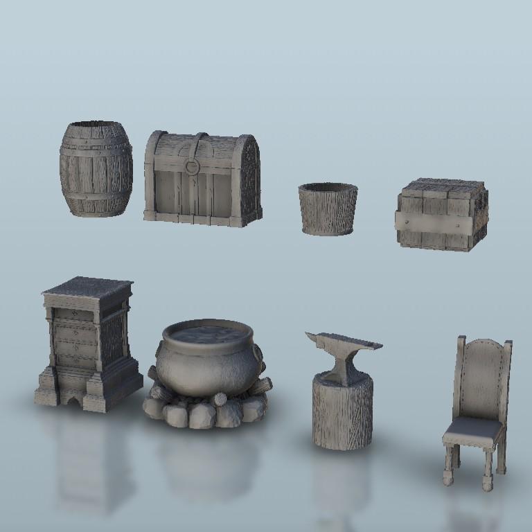 Set of workshop interior - Medieval scenery terrain wargame
