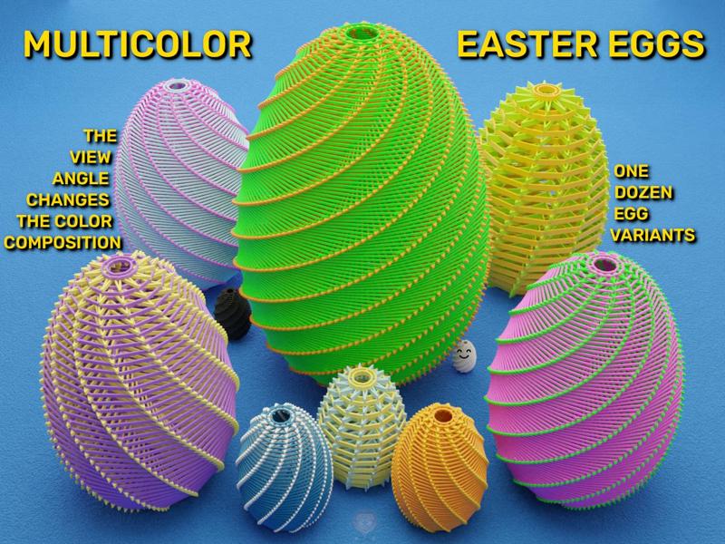Multicolor Easter Eggs with 3D Color Composition