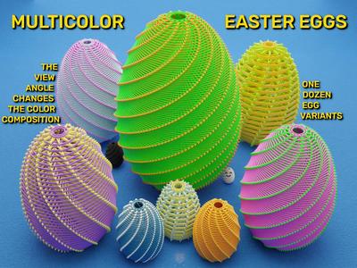 Multicolor Easter Eggs with 3D Color Composition