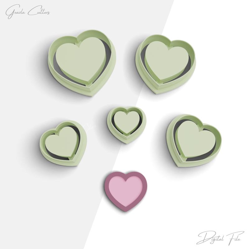 Embossed Heart Clay Cutter, Heart Shape Polymer Clay Earring Cutter, 2 Cutter Version, 5 Sizes Included, Digital STL File, No: 917