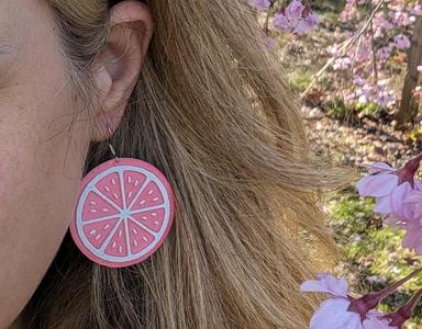 Citrus slice earrings with hole for post. Can be used as a pendant as well. Grapefruit, lemon, orange, lime earrings