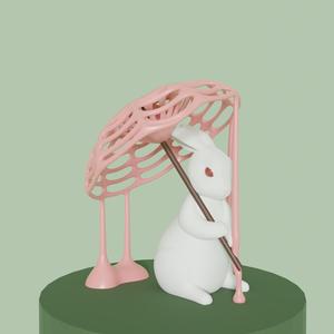 Rabbit with spider web umbrella