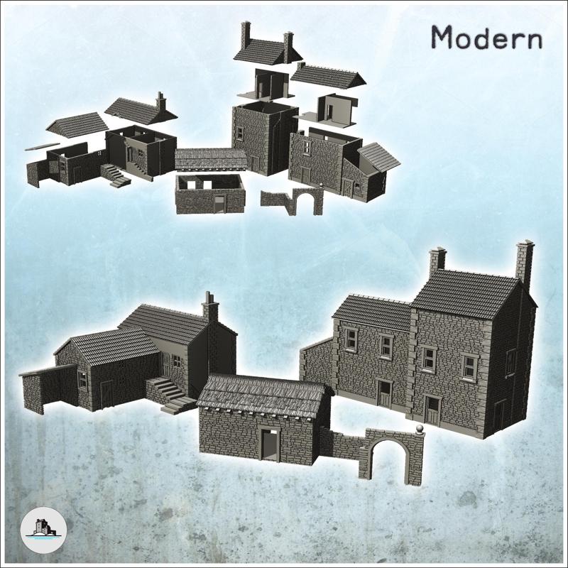 Set of three traditional European stone buildings with farm and stable (7) - World War Two Second WWII Front Eastern Western Axis Allied