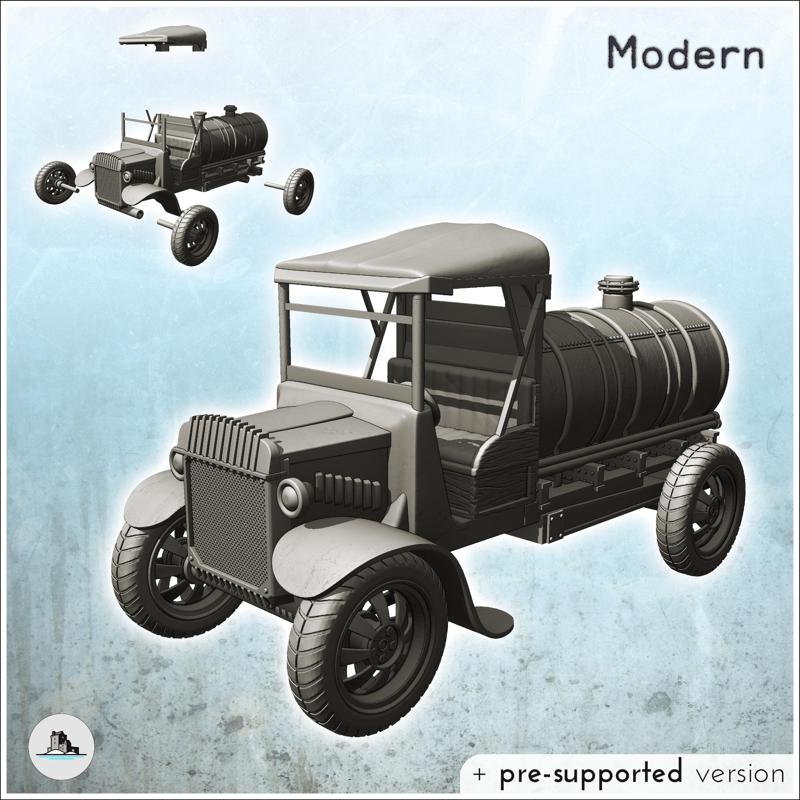 Retro car with four wheels and storage tanks in the back (12) - Modern WW2 WW1 World War Diaroma Wargaming RPG Mini Hobby