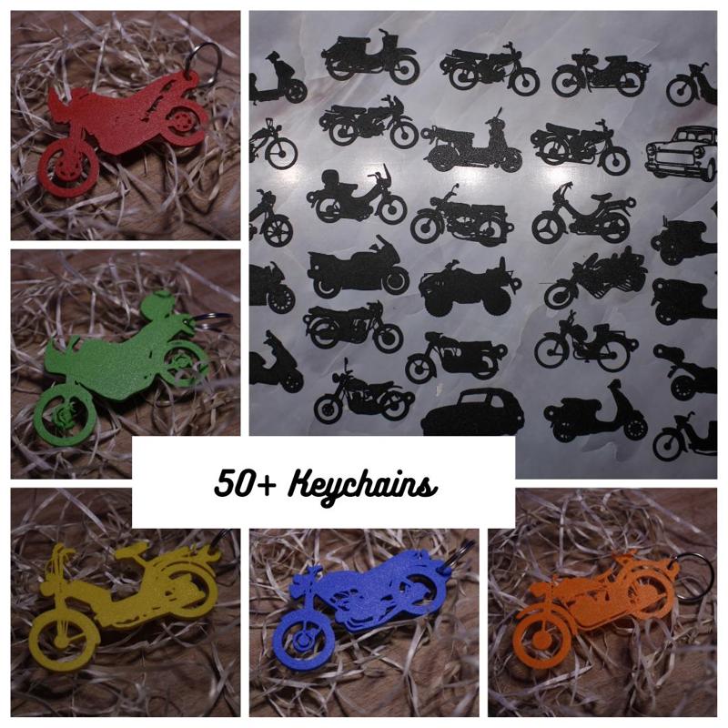 50+ Keychains of moped, scooter, veteran and motorcycle