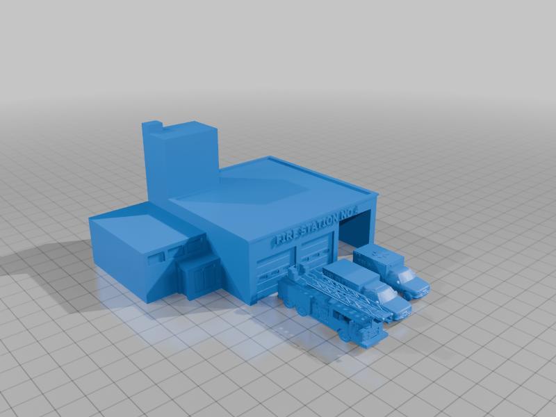 N scale fire station with all my fire trucks (so far)