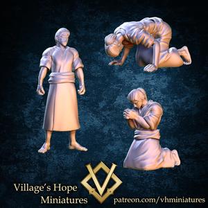 japanese villager with praying and prostrate pose