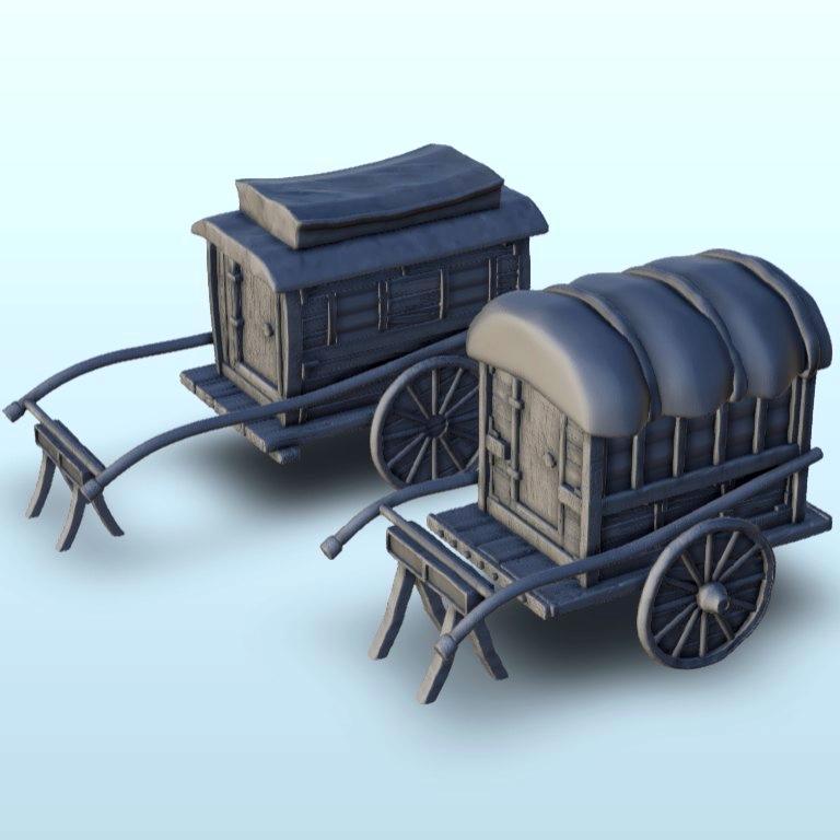 Set of medieval carriages - Dark Age SAGA Flames of war Bolt Action Medieval Age of Sigmar Warhammer