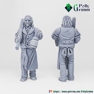 Tabletop historic miniature. Wild west set. Western bartender with gun