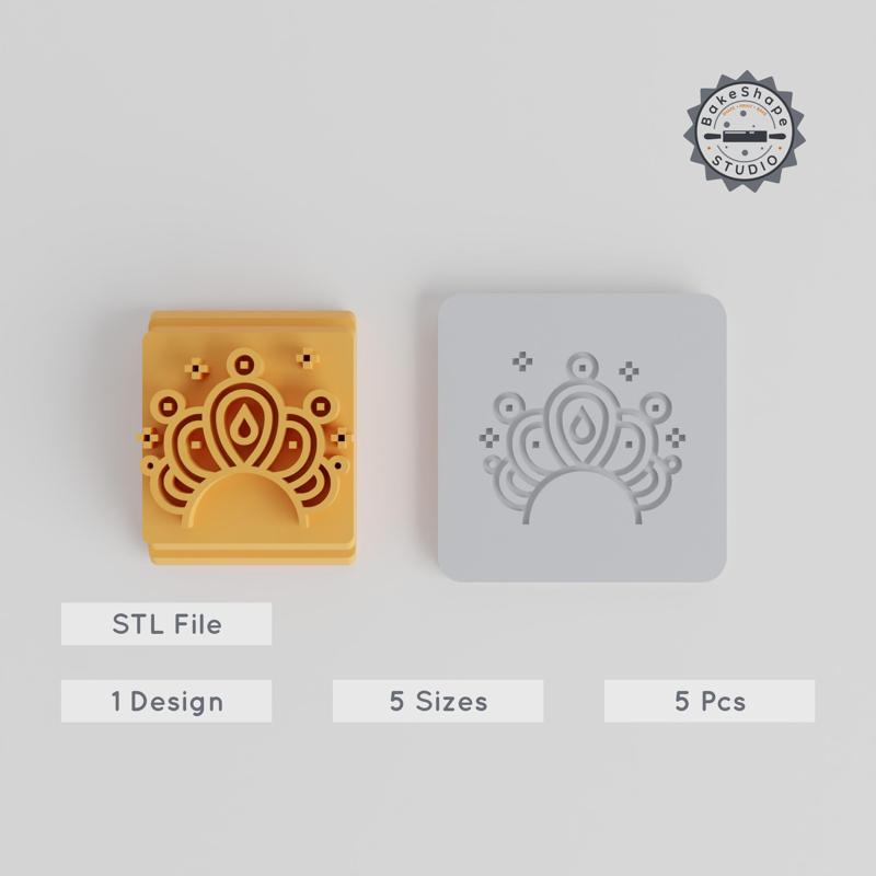 Queen Crown Stamp Tile, 5-Piece Set, Motif Sizes 20-40mm, Perfect for Clay, Cookies & Fondant