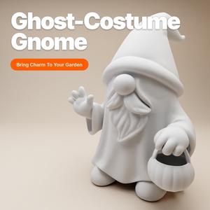 Ghost-Costume Halloween Gnome – 3D Printable Figurine with Candy Bucket