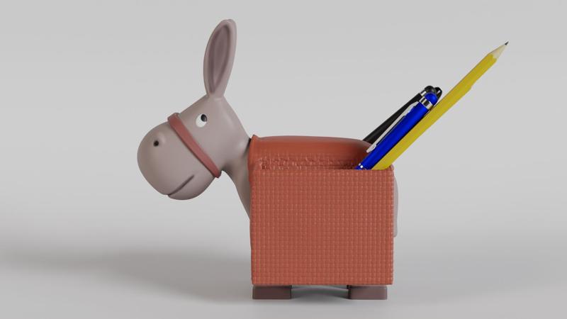 Cute Donkey Desk Organizer STL File for 3D Printing | Two-Part Pen Holder Donkey with Saddlebag Design - Fun & Functional Digital Model