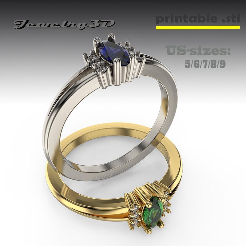 Printable jewelry engagement ring gem marquise 018ct STL