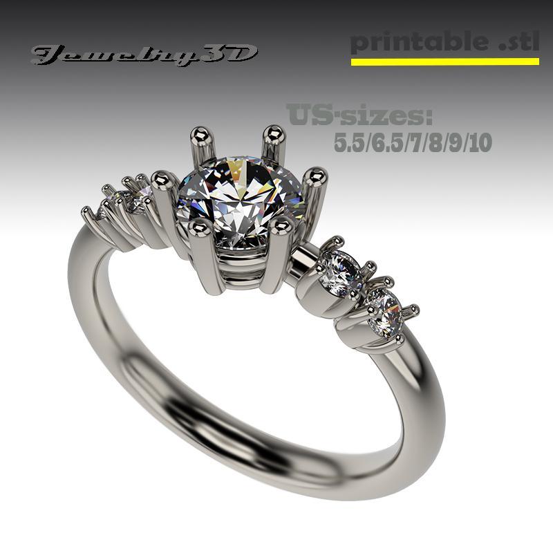 Printable STL jewelry engagement ring diamonds 059ct