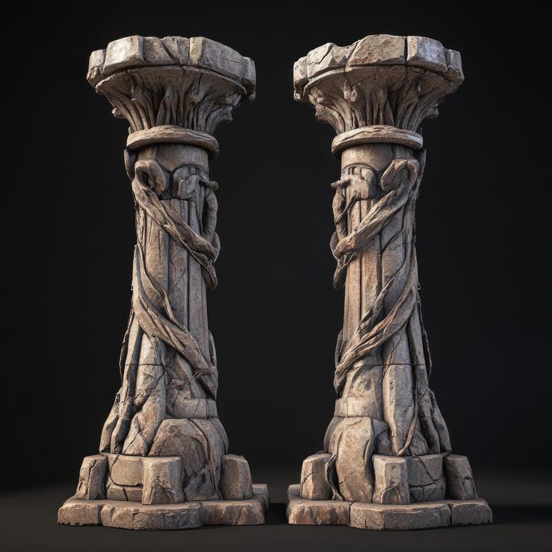 3D Printable Stone Pillars: Fantasy Tabletop STL