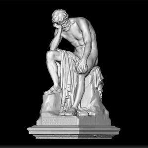 Democritus Meditating on the Seat of the Soul -  Léon-Alexandre Delhomme statue - Greek philosopher Democritus - Historical Sculpture
