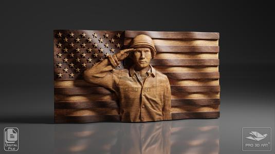 USA Wavy Flag - Soldier - CNC Files For Wood, 3D STL Model