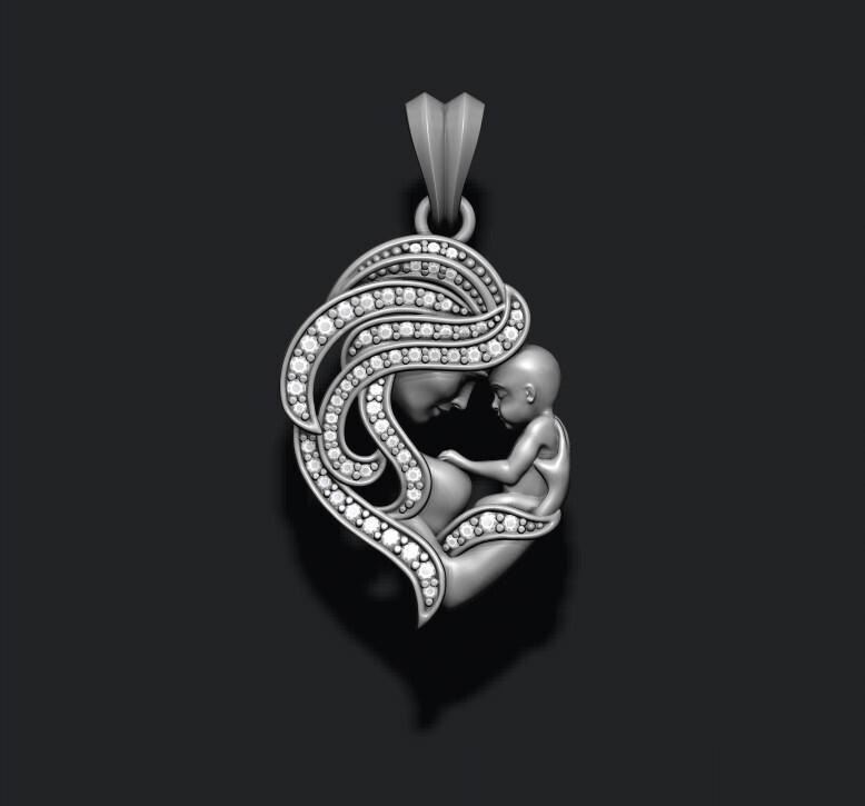 Mother with baby pendant gems 3D print model