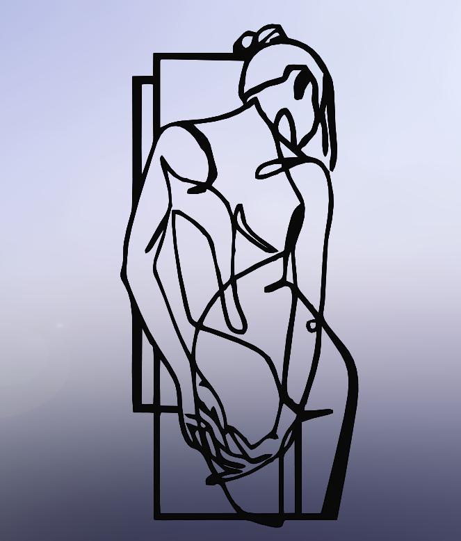 Line Art Wall Art – Girl Seen from Behind – 3D Printable Minimalist Design