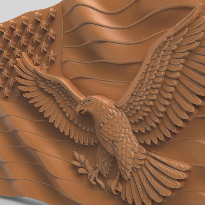 Eagle Flag Waving Relief Wall Patriotic Panel STL