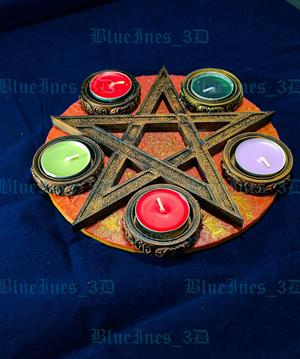 Wiccan pentagram tealight candleholder