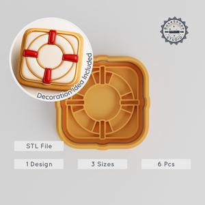 Help Ring Cutter & Stamp, Cookie & Fondant Tool, Life Preserver Design, 6-Piece Set, Ocean Aid Themed