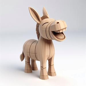 002 Laughing Wooden Donkey - 3D Printed Full-Figure Statue