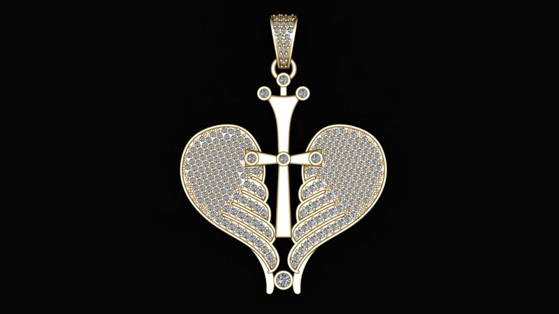 cross heart pendant lovely couple 3d printable model