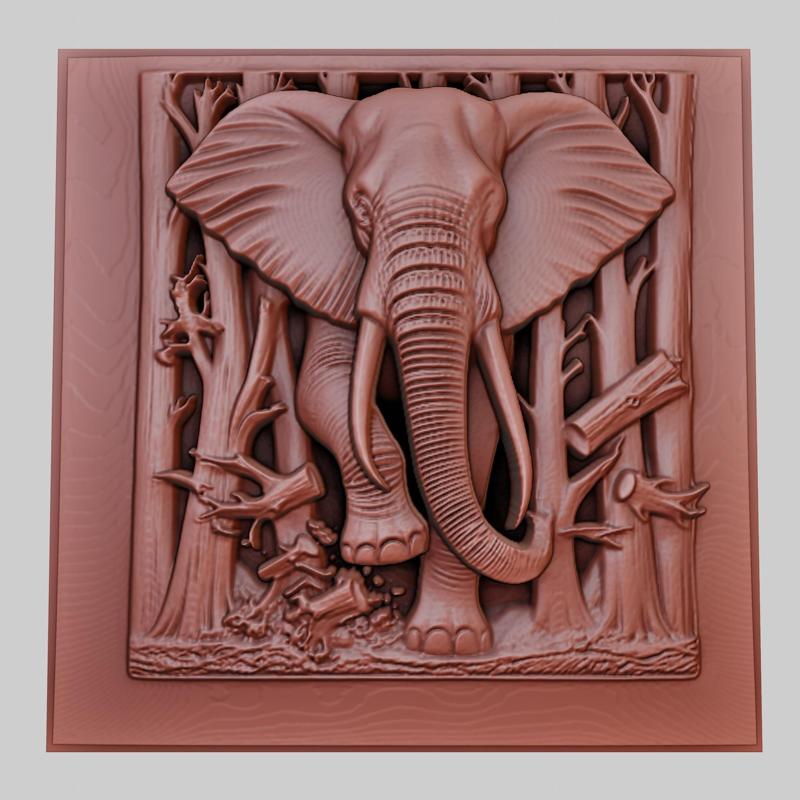 The elephant knocks down trees with its tusks 3d printer model animal model obj stl