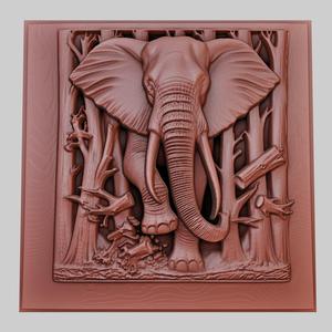 The elephant knocks down trees with its tusks 3d printer model animal model obj stl