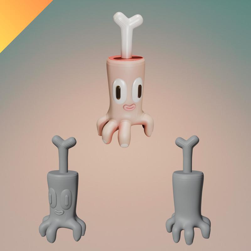 Cute Cartoon Bone-Leg Character – 3D Printable Funny Creature STL + GLB