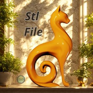 Elegant Stylized Cat Sculpture – STL File for 3D Printing and CNC Router