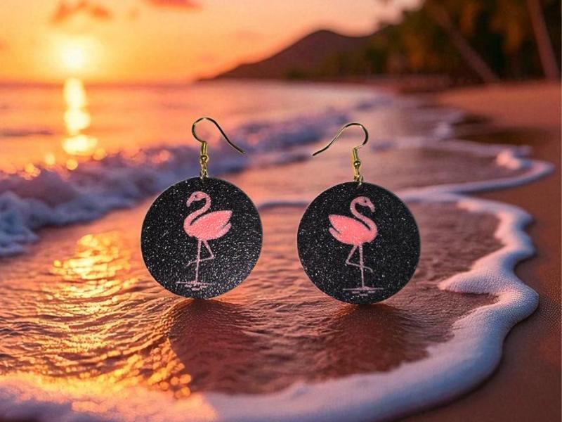 Flamingo in a round earrings