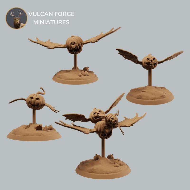 Flying Pumpkins with wings horror miniatures set -  4 models, pre supported