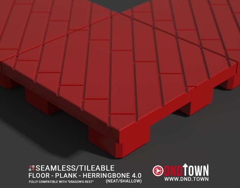 3D Modular Dungeon Tile: Floor - Plank - Herringbone 4.0 (NEAT/SHALLOW) - DnD Town Minis (www.dnd.town)
