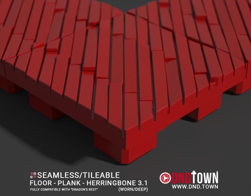 3D Modular Dungeon Tile: Floor - Plank - Herringbone 3.1 (WORN/DEEP) - DnD Town Minis (www.dnd.town)