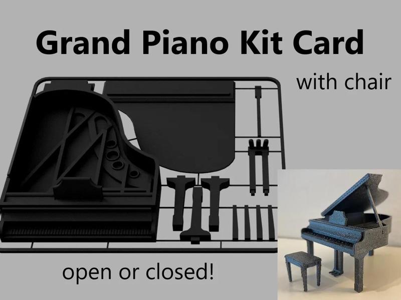 Grand Piano Kit Card (1:24) with chair (open or closed possible!)   