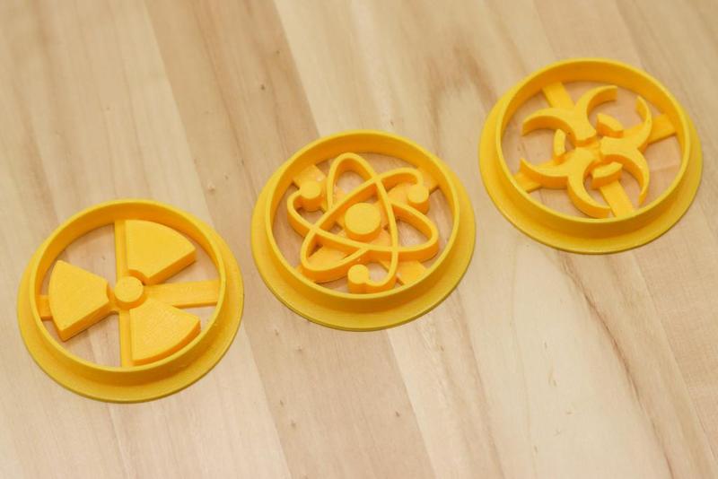 Atom, bio hazard, nuclear signs cookie cutters