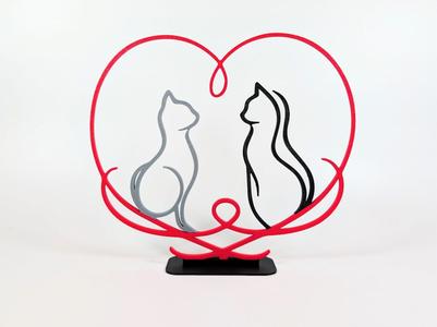 Elegant Flowing Line Love Heart Cats