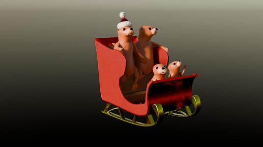 Otters in Sleigh (ornament)