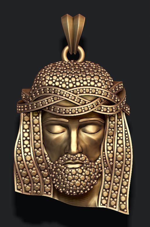 Jesus head pendant with gems 3D print model