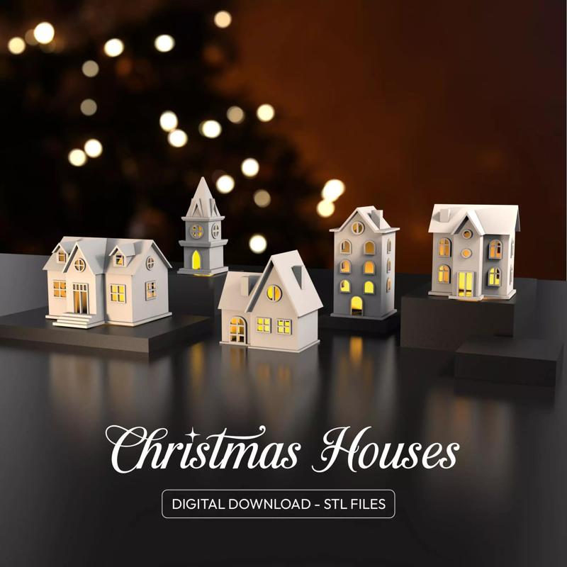 3D Christmas Houses - 5 pcs - Bundle for Christmas