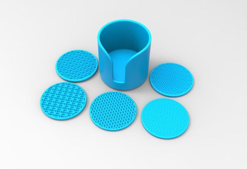 Cup coaster 3d printable 5 sets with holder.