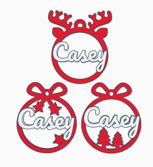 3 x Casey, personalized Christmas tree bauble