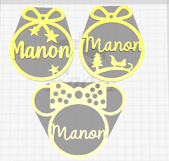 3 Christmas ornaments, manon, minie,, ball