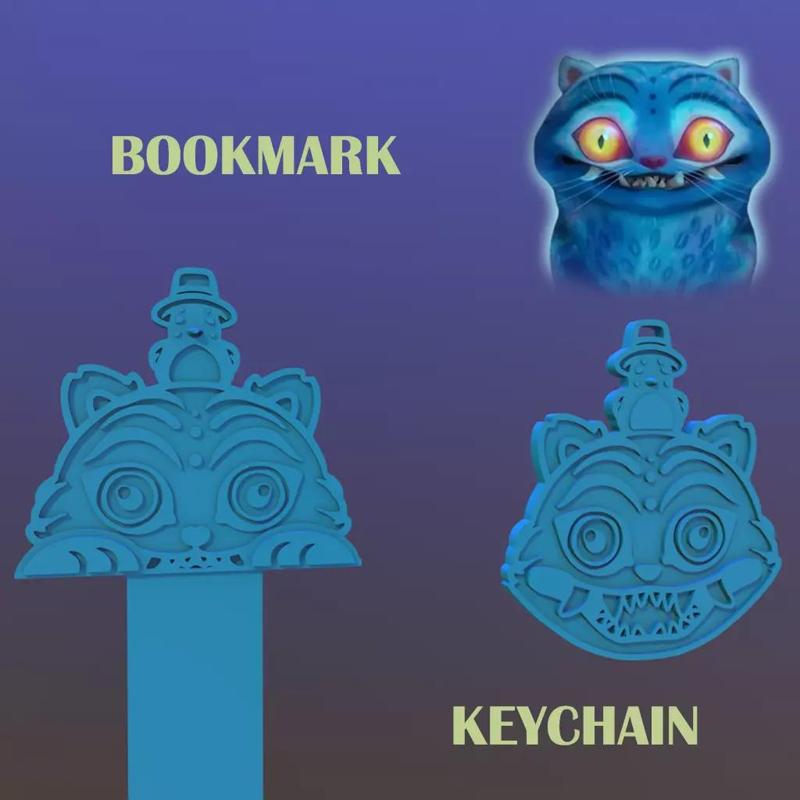 Kpop Demon Cat Bookmark  Keychain Set
