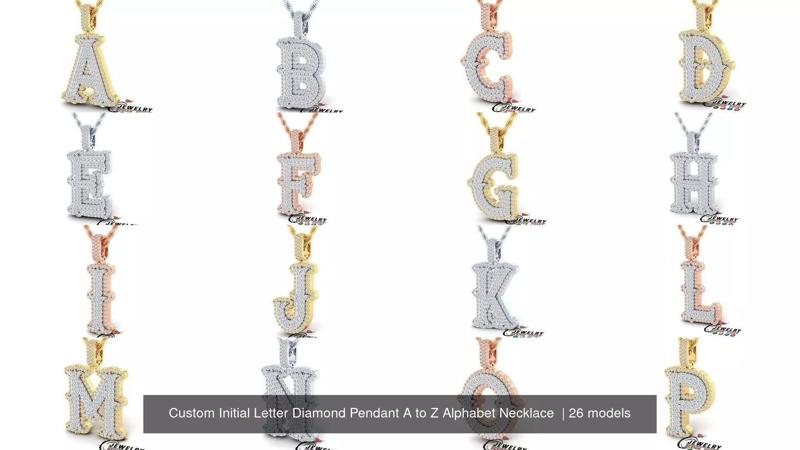 Custom Initial Letter Diamond Pendant A to Z Alphabet Necklace  3D Model Collection