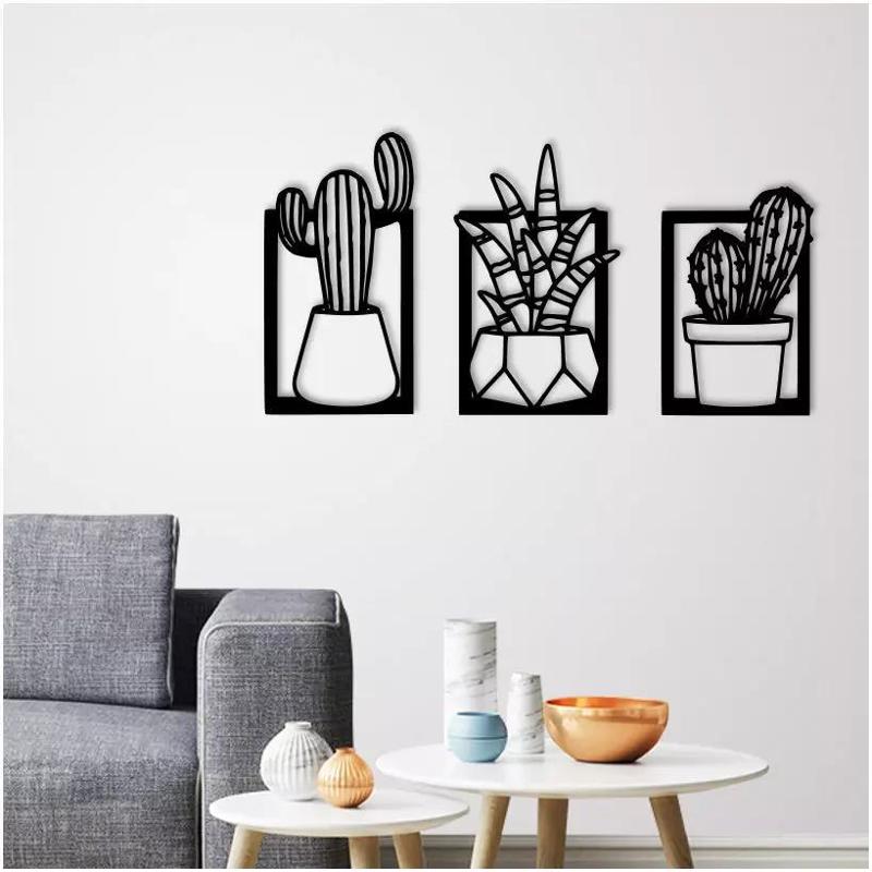 Cactus pots wall decoration set of 3